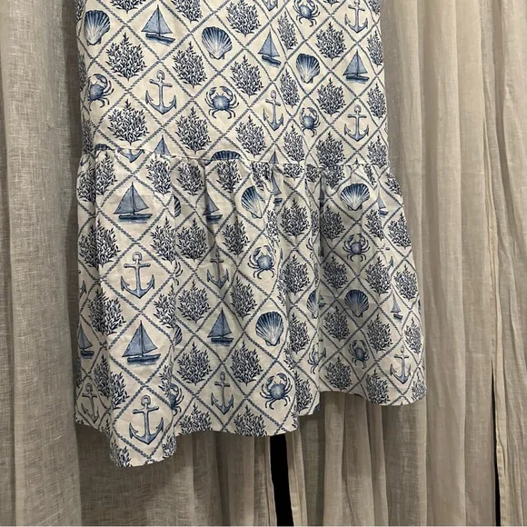 KJP Kiel James Patrick Sea Garden Maxi Dress Sz 8 blue white linen nautical sea - Picture 8 of 15